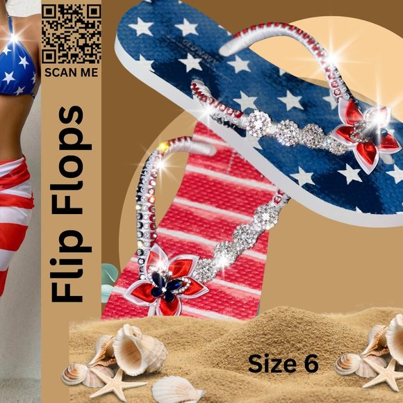 Flip Flops, Women Sandals, Girls Sandals, Ladies Shoes, Independence Day, Sz6 - Picture 8 of 15